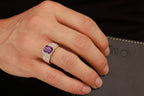 Radiant cut amethyst ring with engraved motifs - male model 3