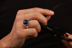 Sterling silver chunky ring with lapis lazuli for men - EternityPieces