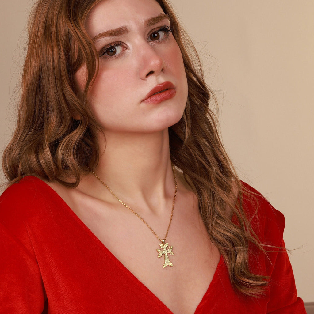 Armenian cross necklace for birthday gift in gold plated - EternityPieces