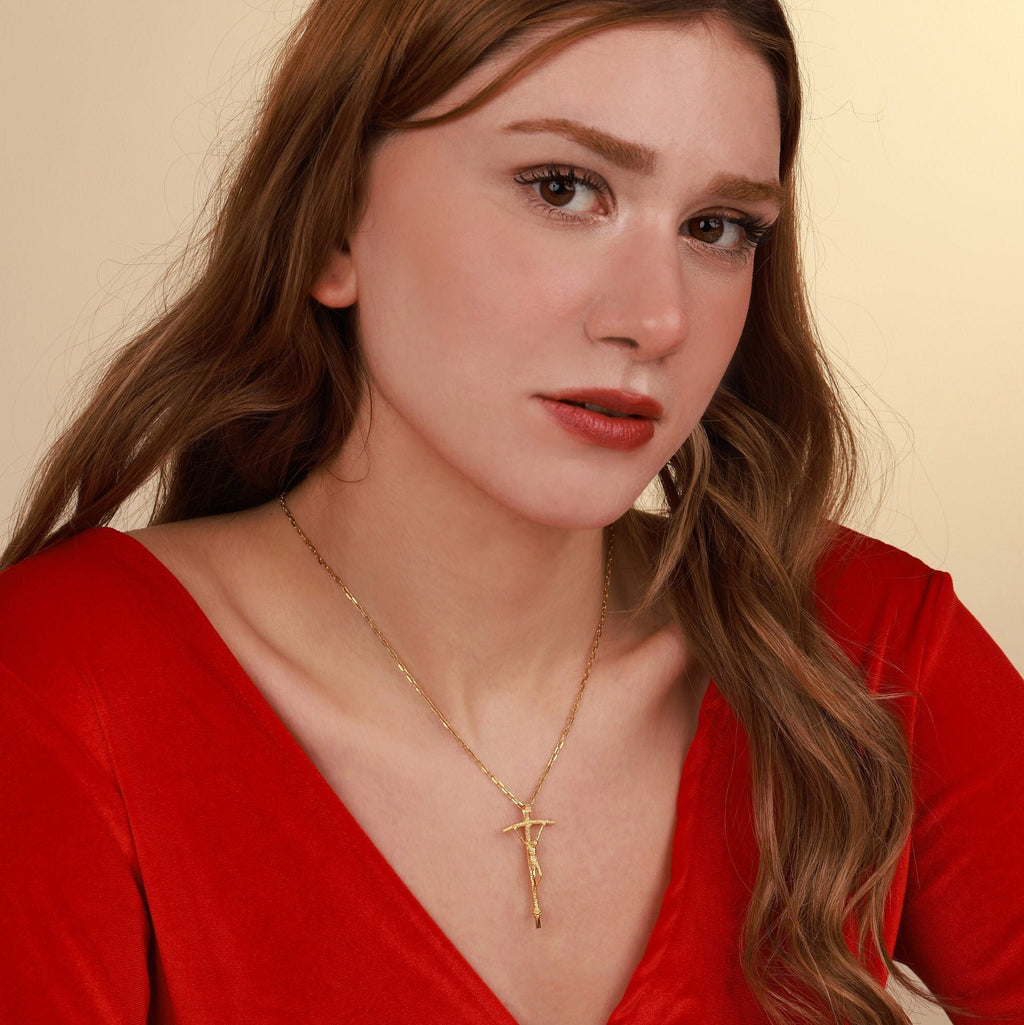Sterling Silver Crucifix Necklace, Gold Vermeil Christian Cross Pendant, Gift for Mom