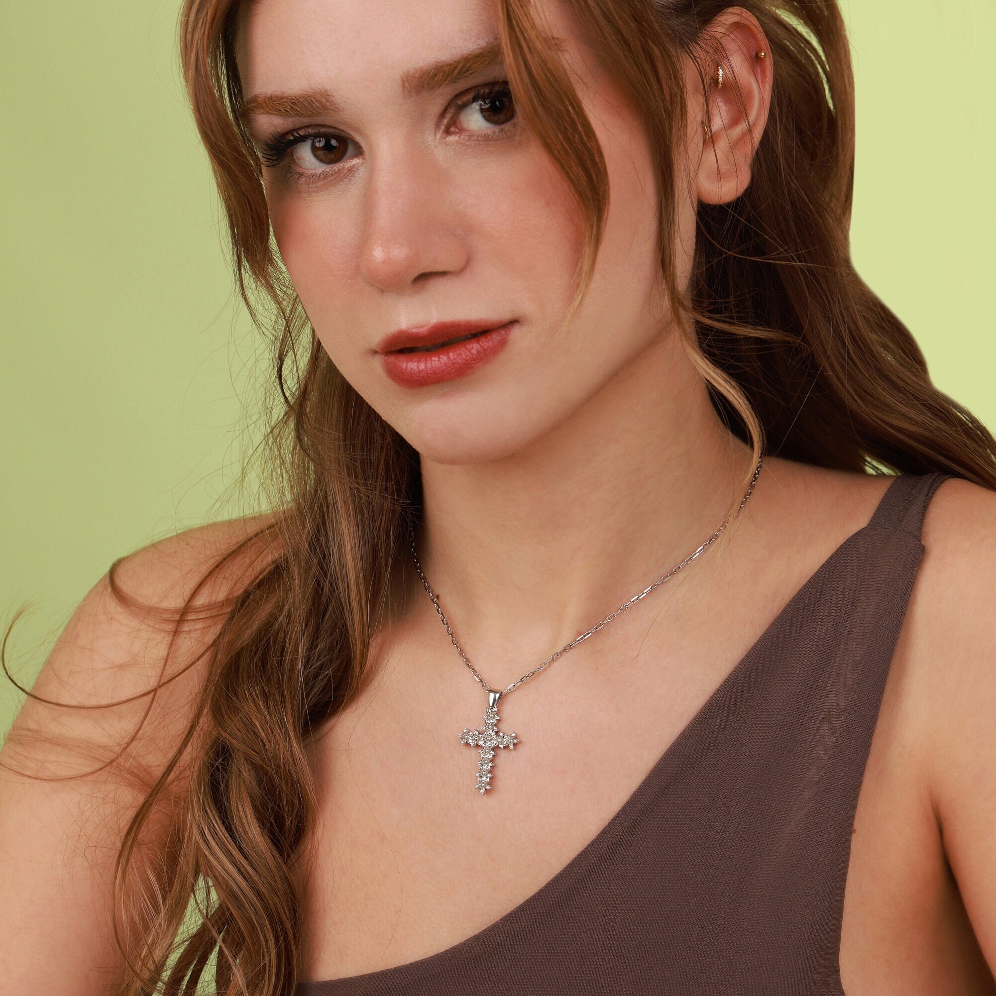 Boho style flower cross necklace for women in polished - EternityPieces
