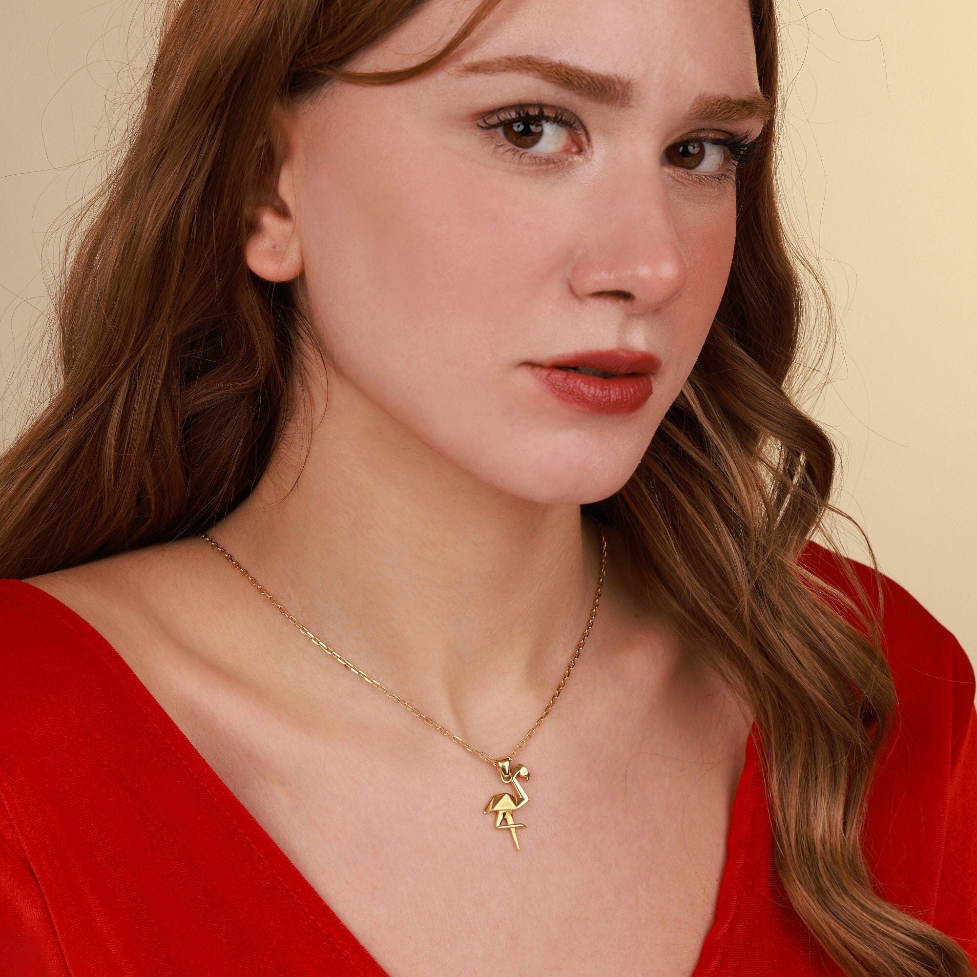 Flamingo necklace for mom's birthday gift in gold plated - EternityPieces
