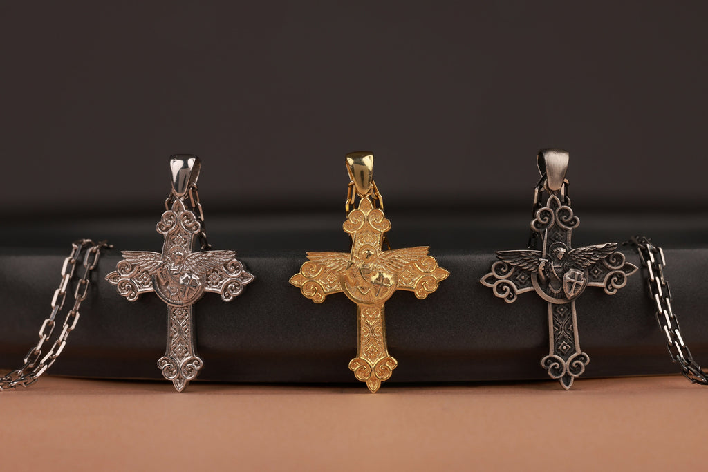 Quis ut Deus Saint Michael cross necklace in still-life - EternityPieces