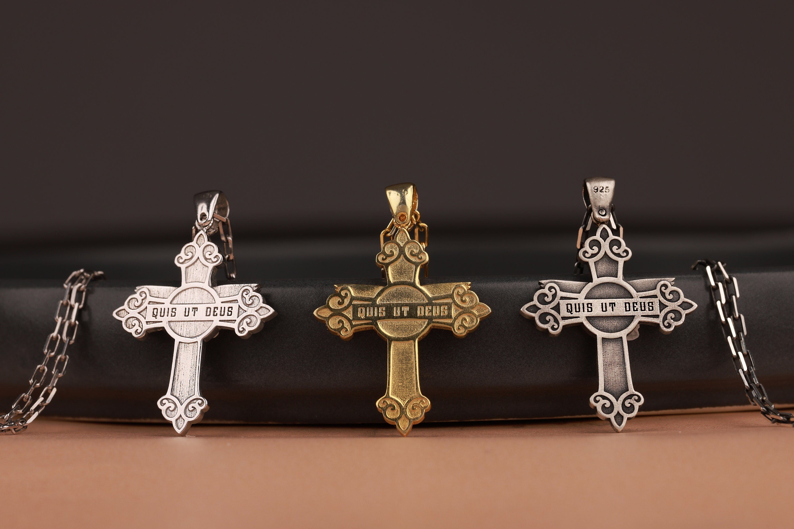 Quis ut Deus Saint Michael cross necklace in still-life - EternityPieces