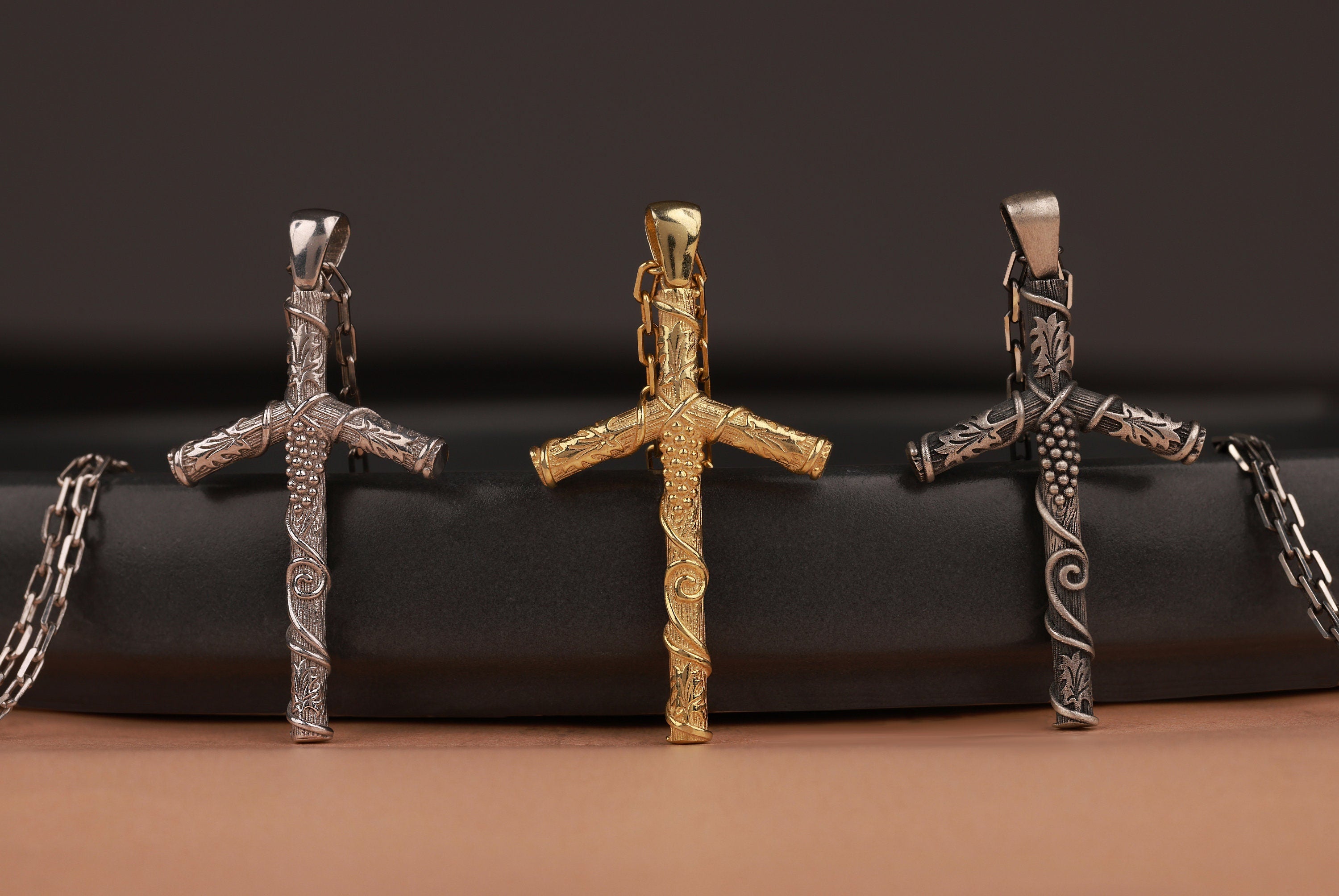 Grapevine cross necklace in still-life - EternityPieces