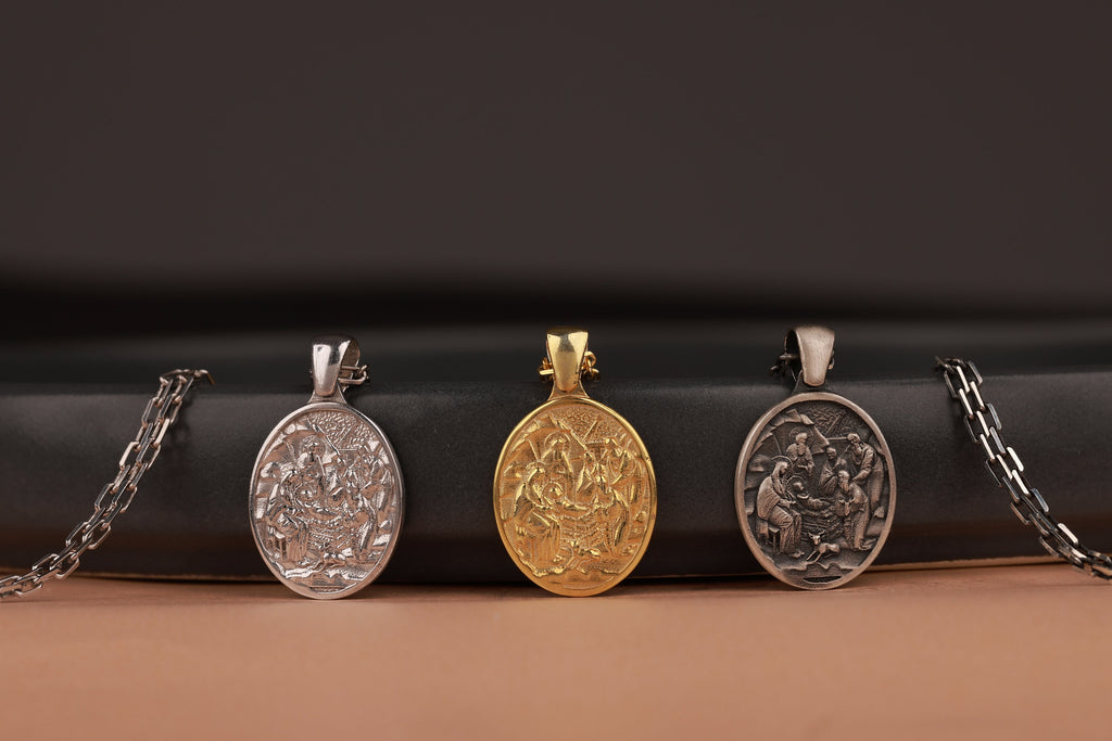 Birth of Jesus medallion necklace in still-life - EternityPieces