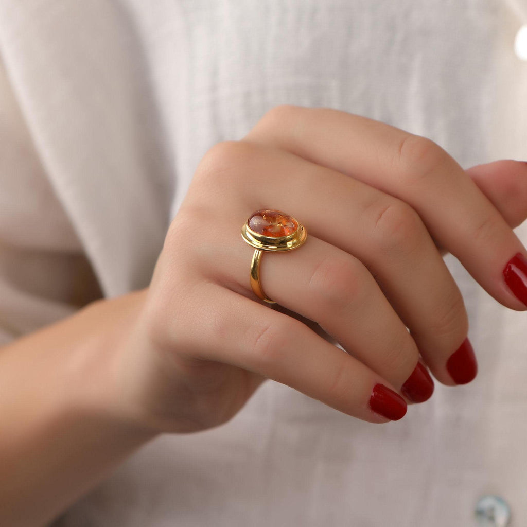 Baltic Amber Oval Bezel Ring in Sterling Silver