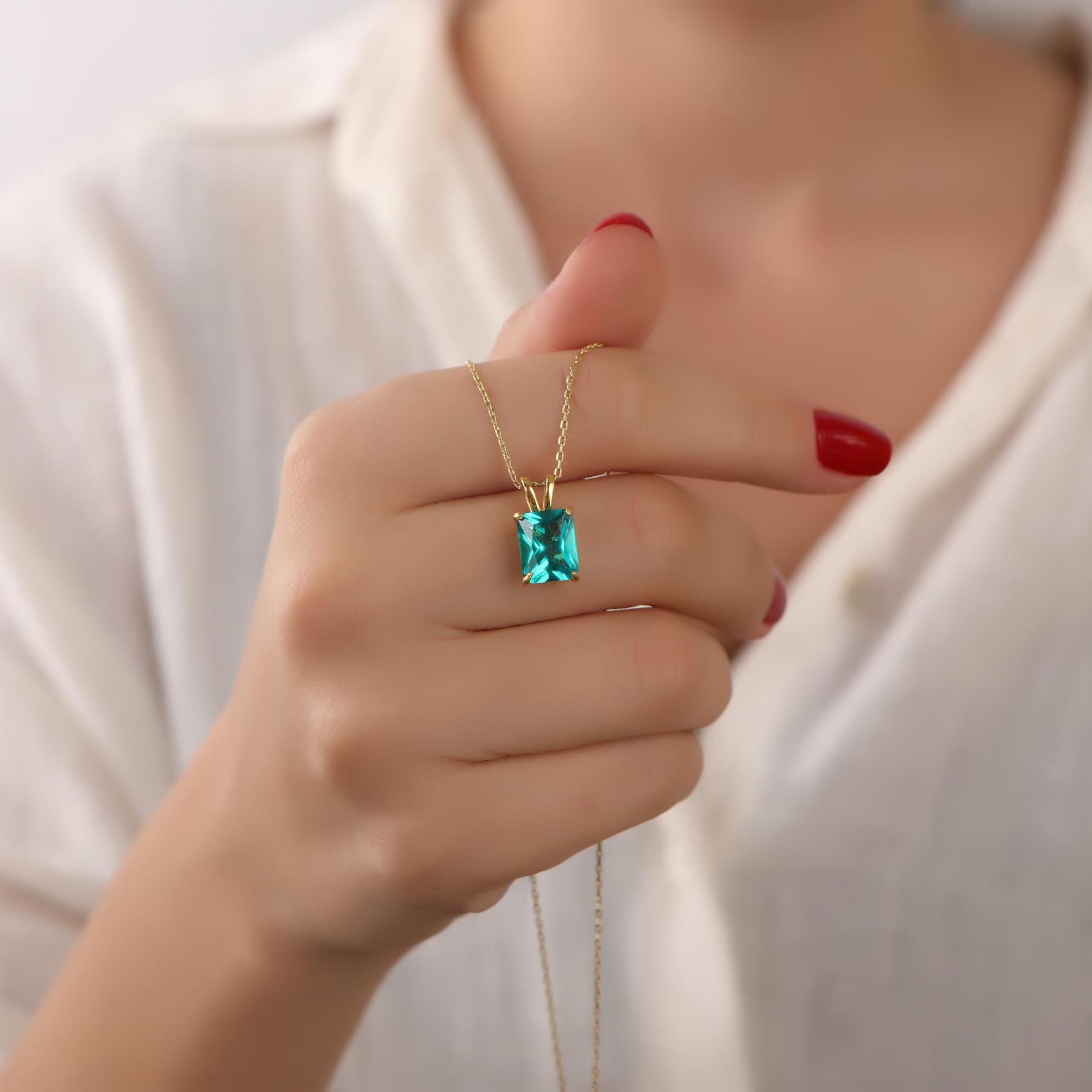 Radiant cut paraiba tourmaline necklace - EternityPieces