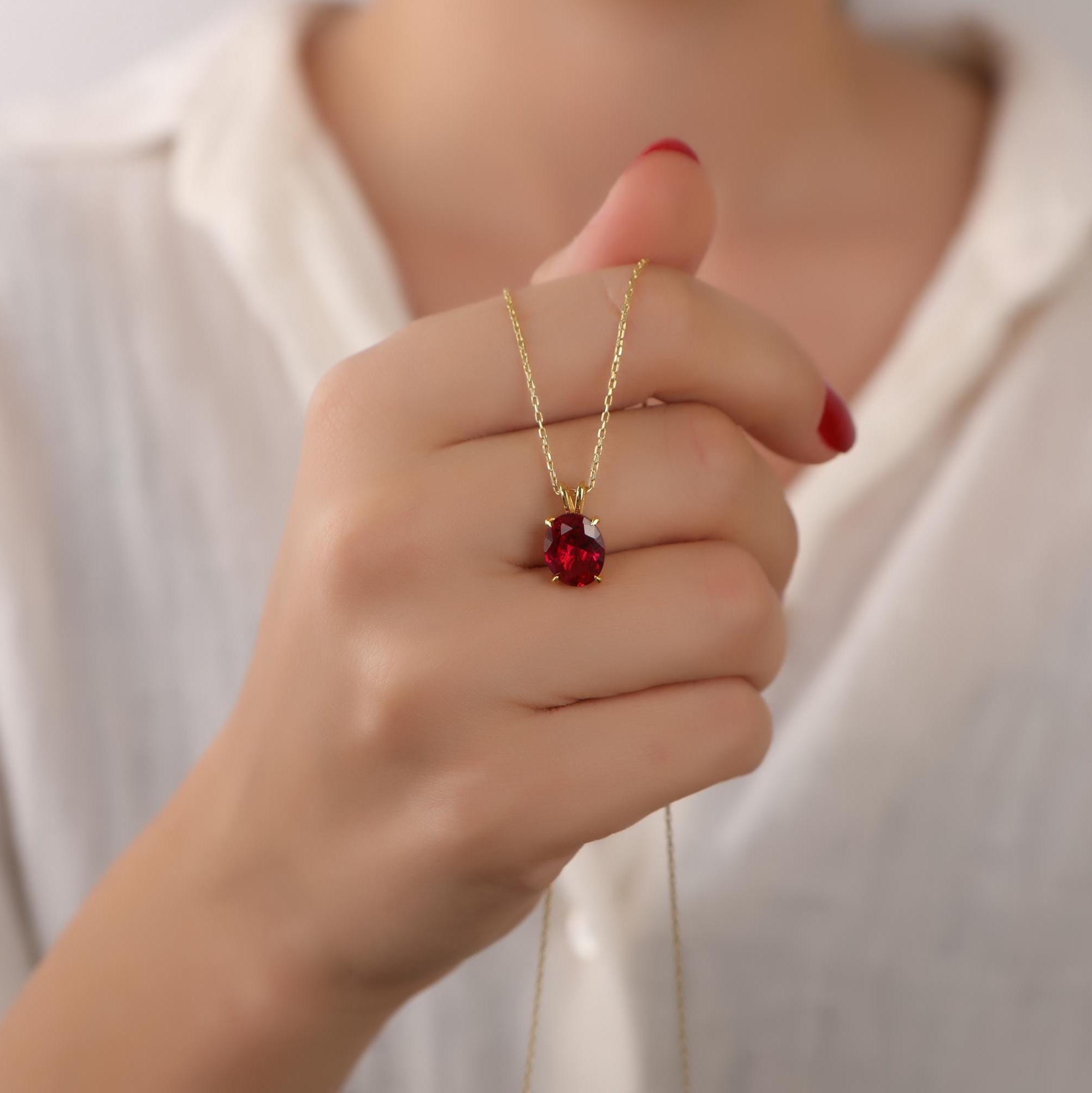 Oval cut red ruby necklace - EternityPieces