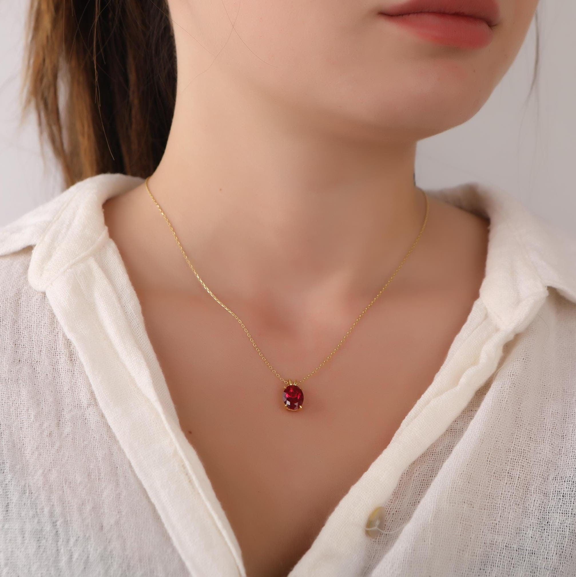 Oval cut red ruby necklace - EternityPieces