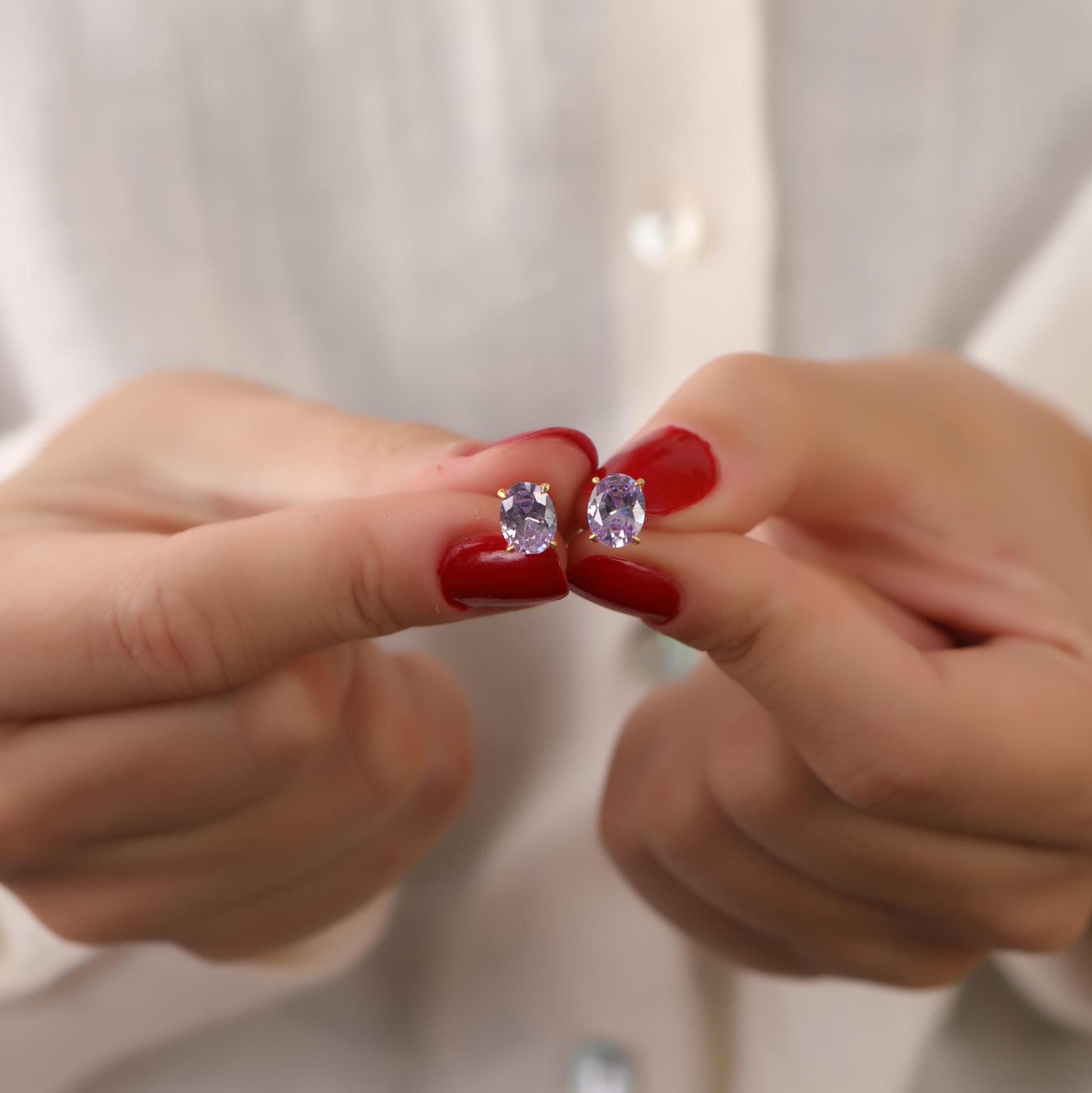 Oval cut Alexandrite earrings studs - EternityPieces
