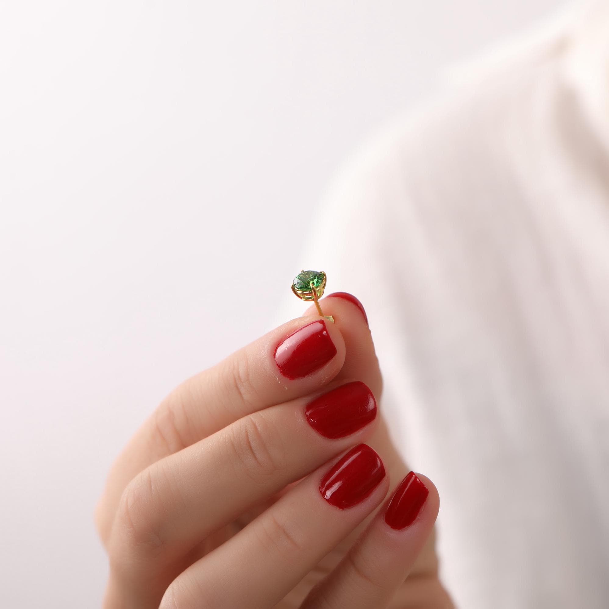 Green emerald earrings studs for daughter gift - EternityPieces