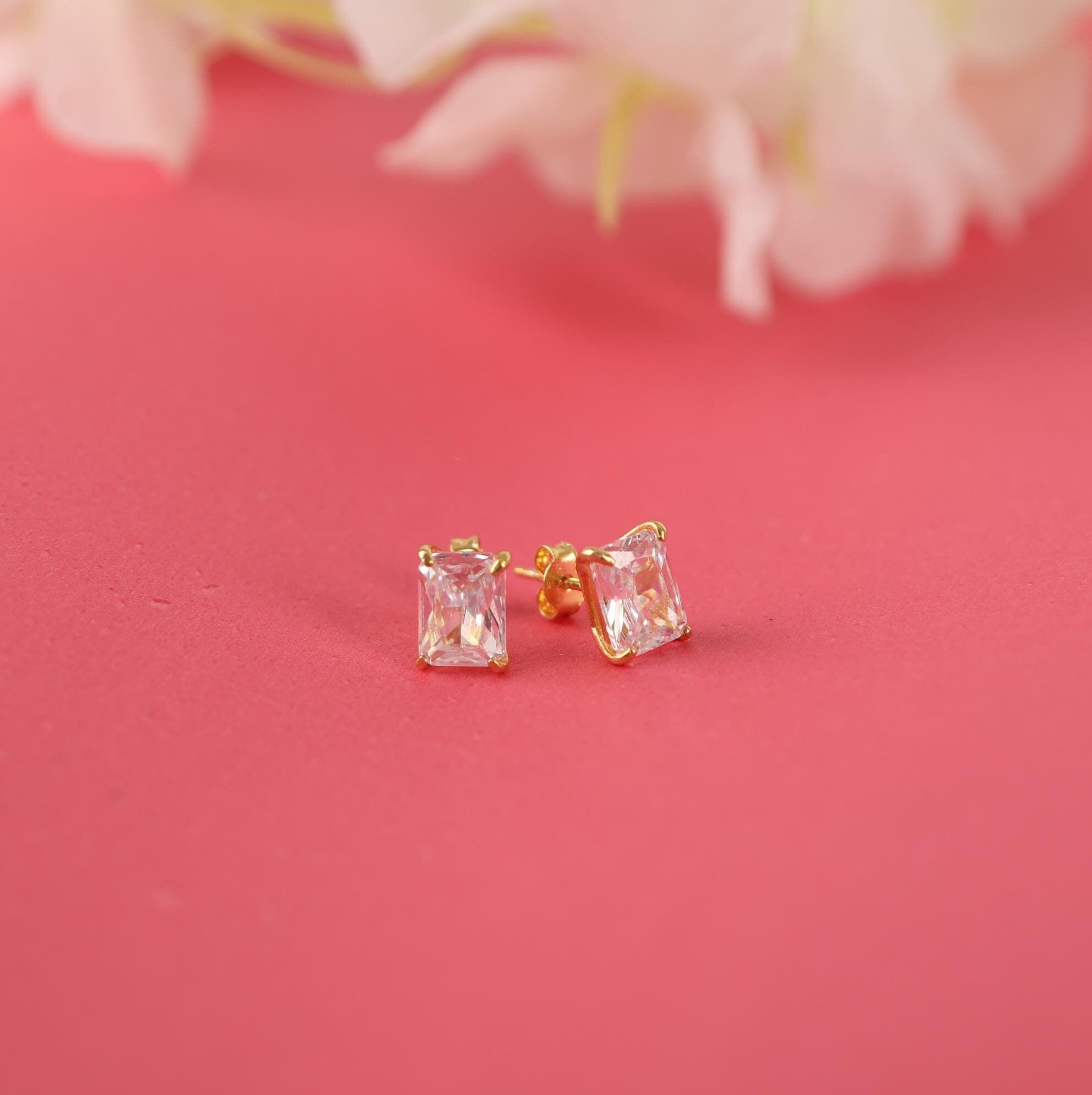 Radiant cut CZ diamond earrings studs - EternityPieces