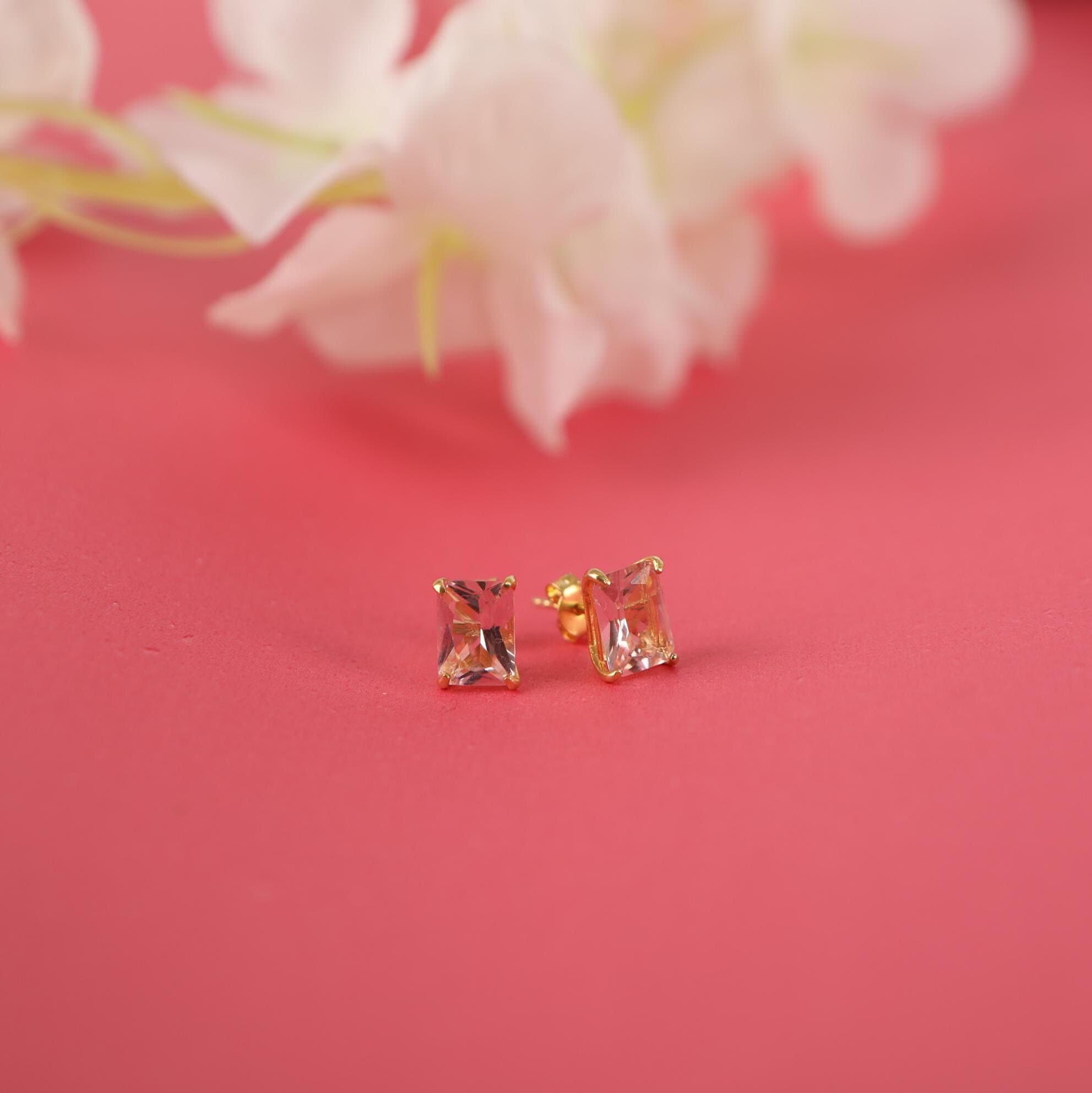 Radiant cut morganite stud earring -EternityPieces
