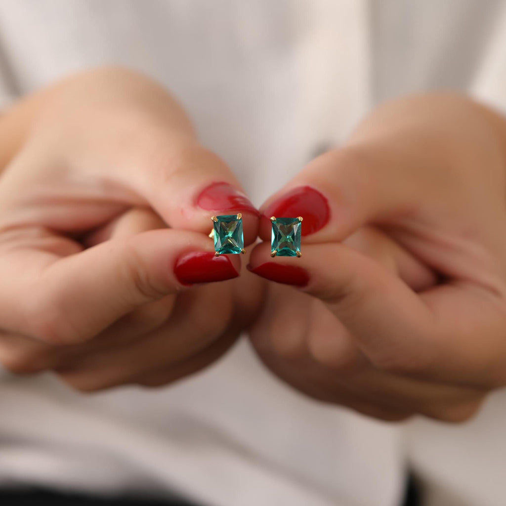 Radiant cut Paraiba stud earrings - EternityPieces