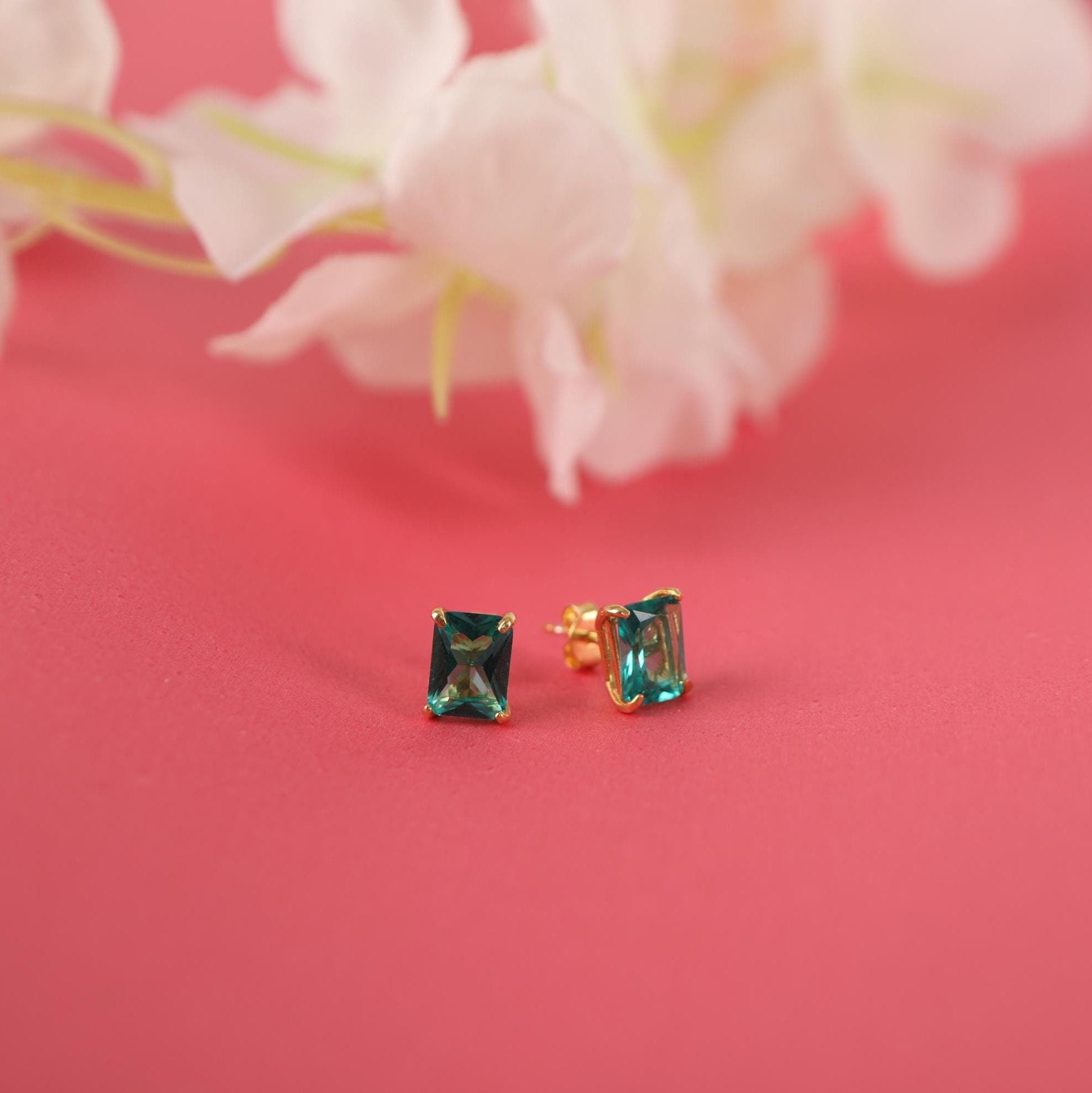 Radiant cut Paraiba stud earrings - EternityPieces