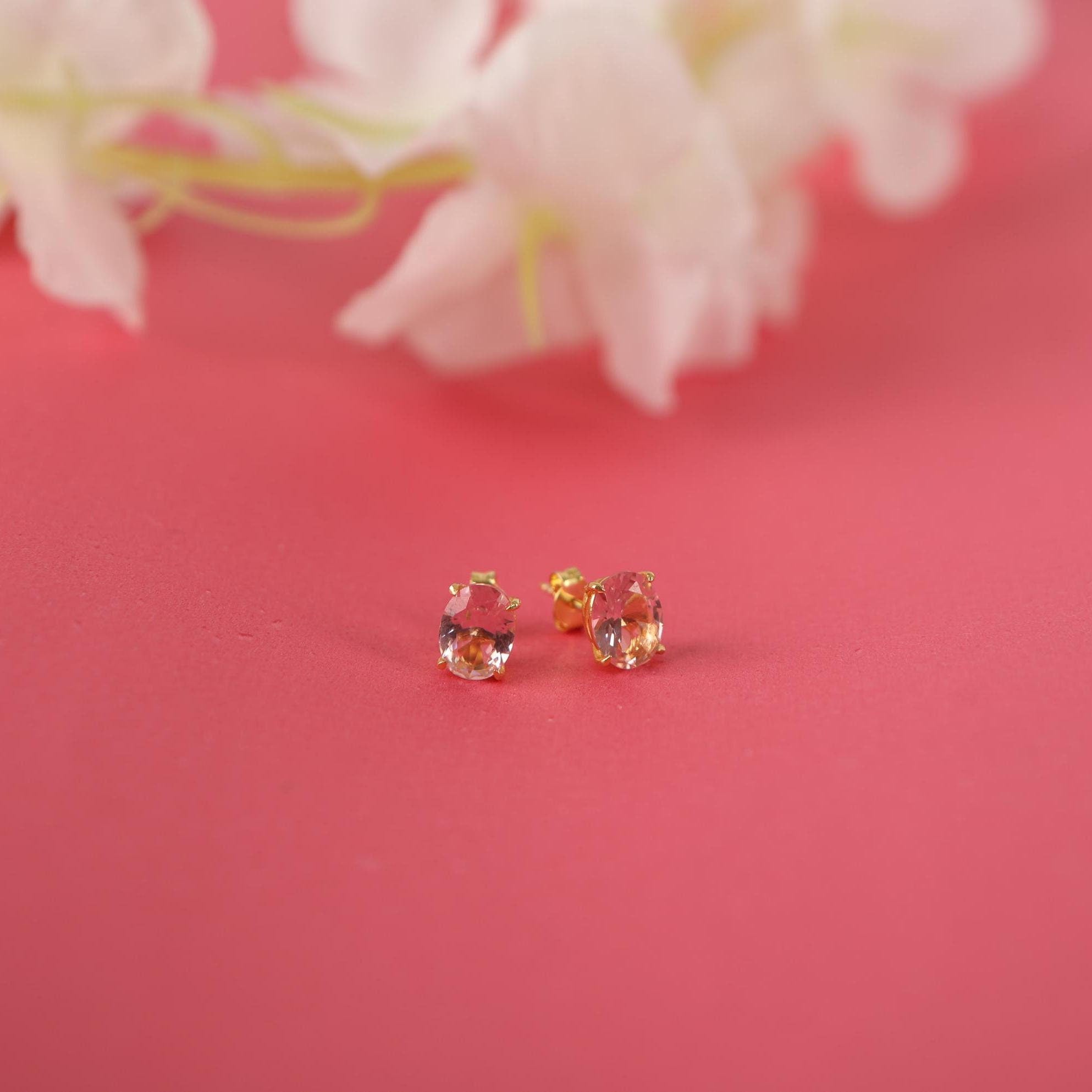 Oval cut morganite earrings studs - EternityPieces