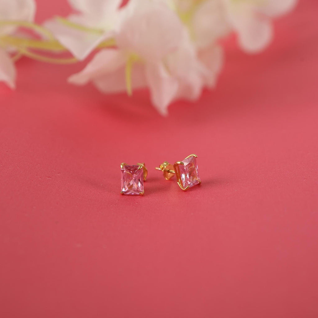 Radiant pink tourmaline earrings studs - EternityPieces