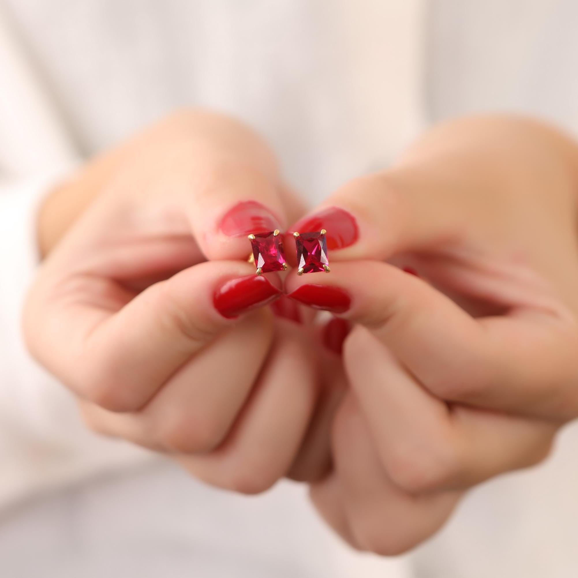 Radiant cut ruby stud earrings -EternityPieces
