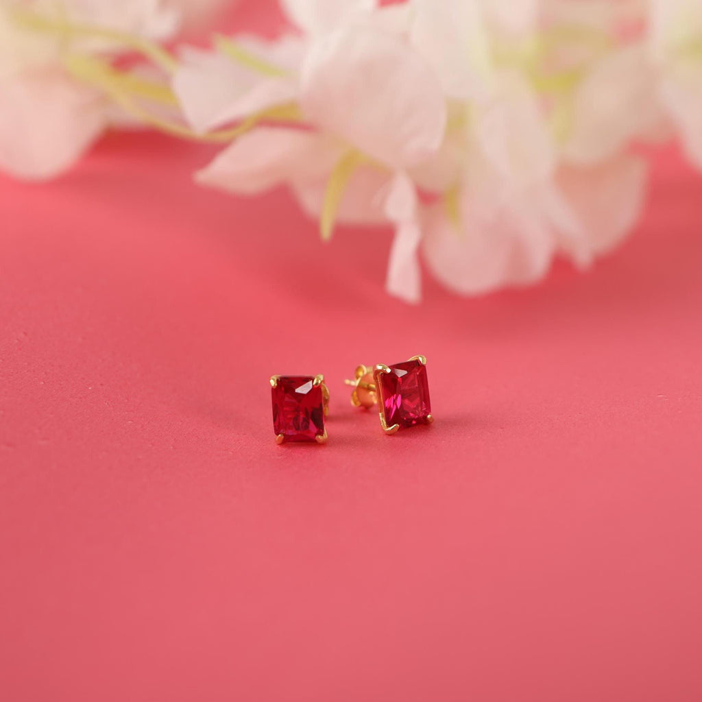 Radiant cut ruby stud earrings -EternityPieces