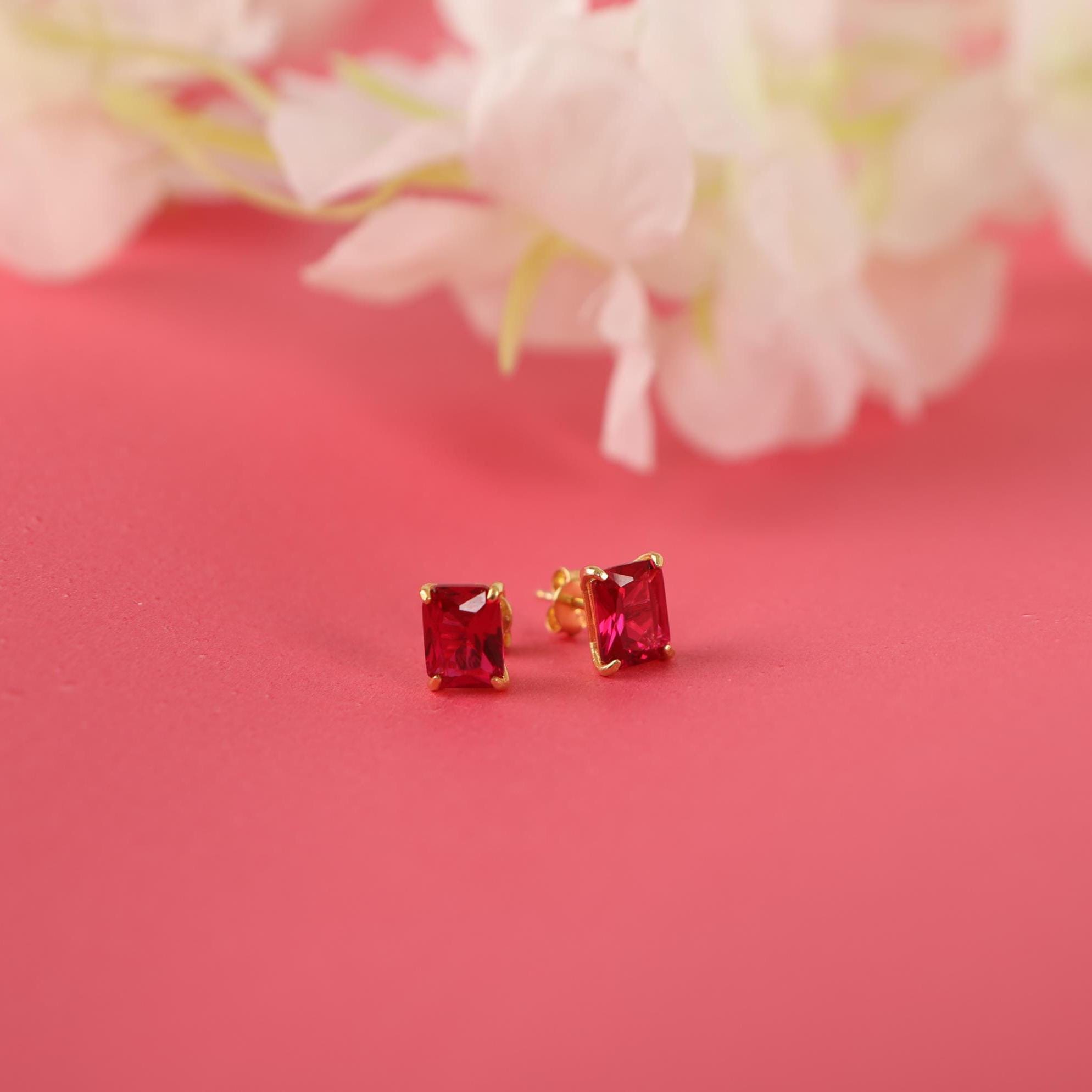 Radiant cut ruby stud earrings -EternityPieces