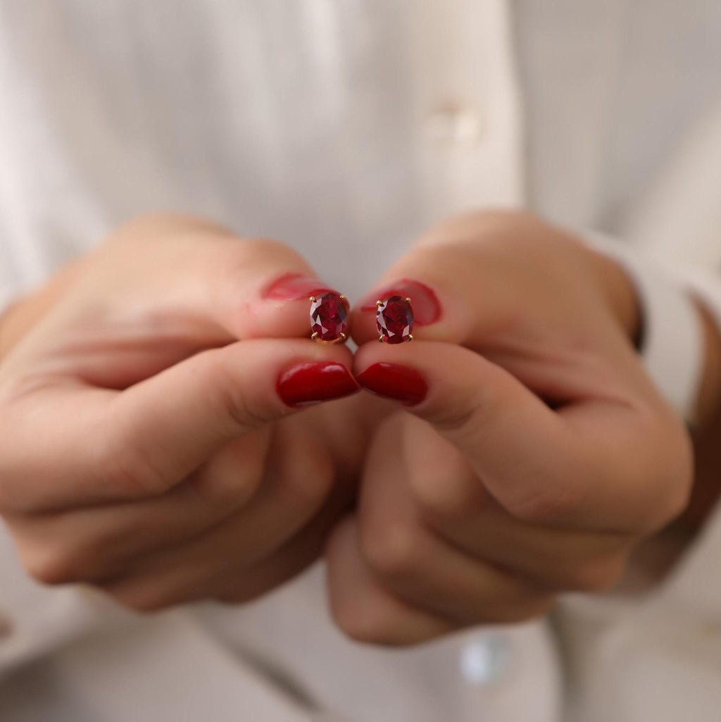 Oval cut ruby earrings studs - EternityPieces