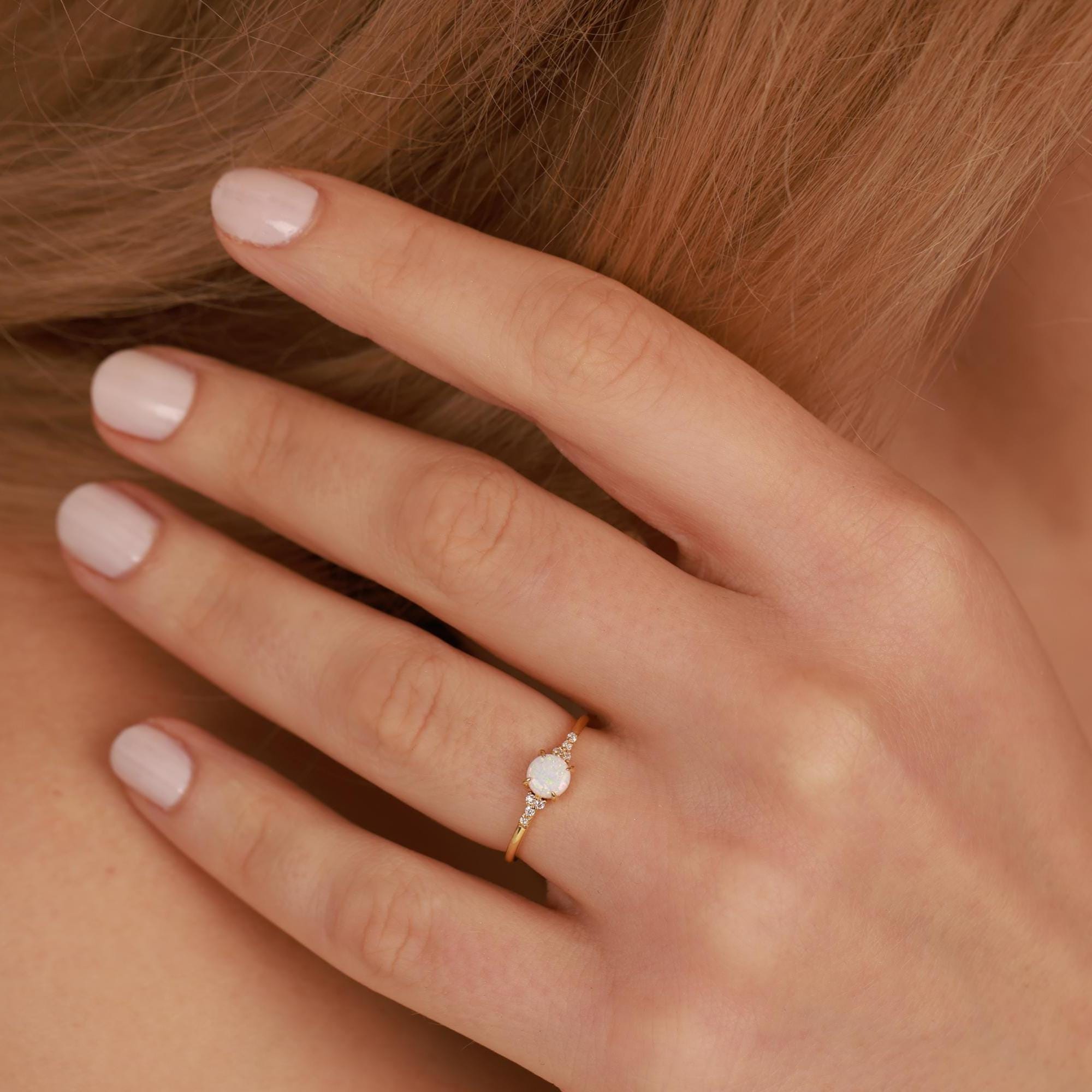 Dainty opal ring for birthday gift - EternityPieces