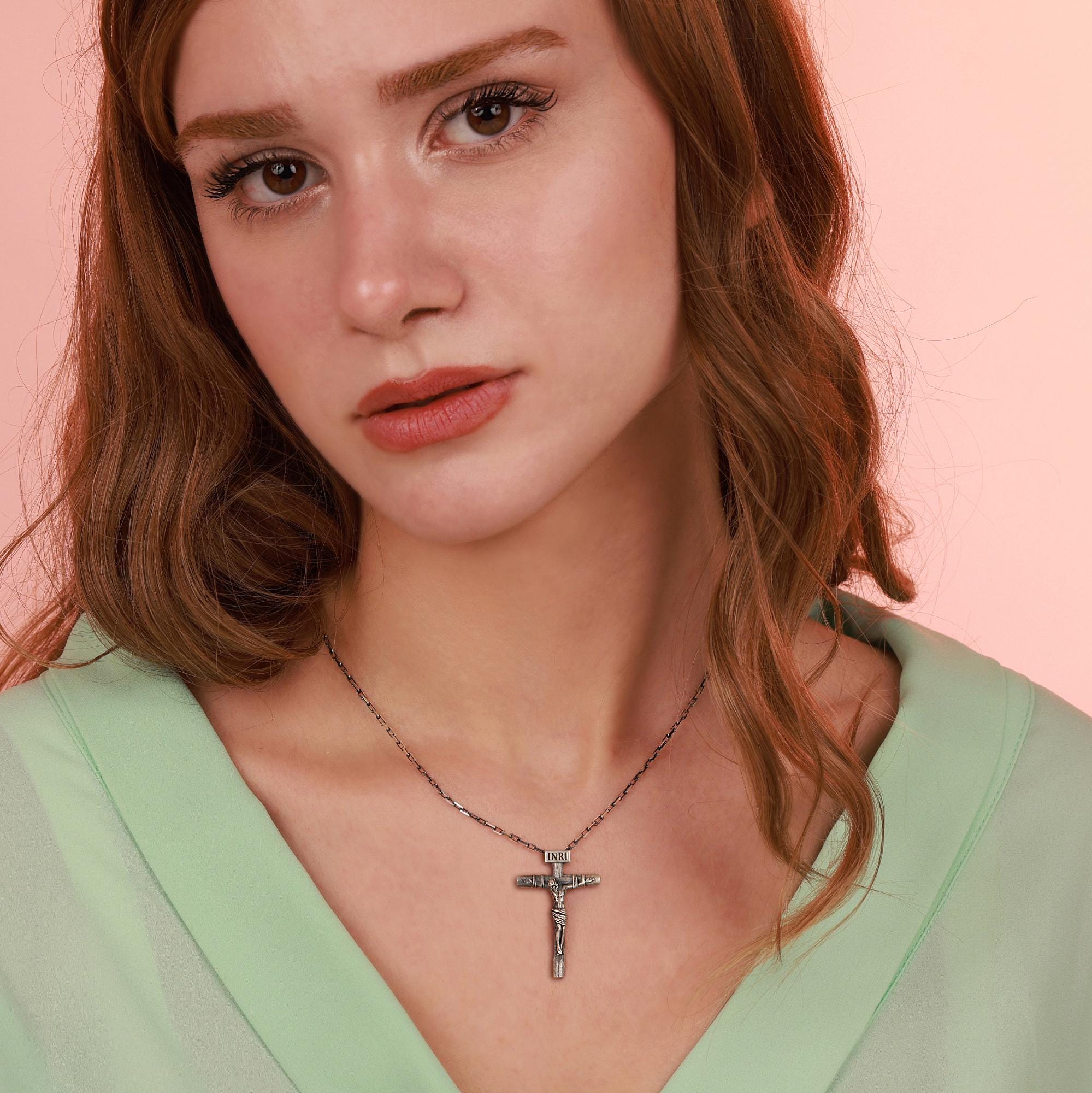 Jesus Crucifixion cross necklace in oxidized - EternityPieces