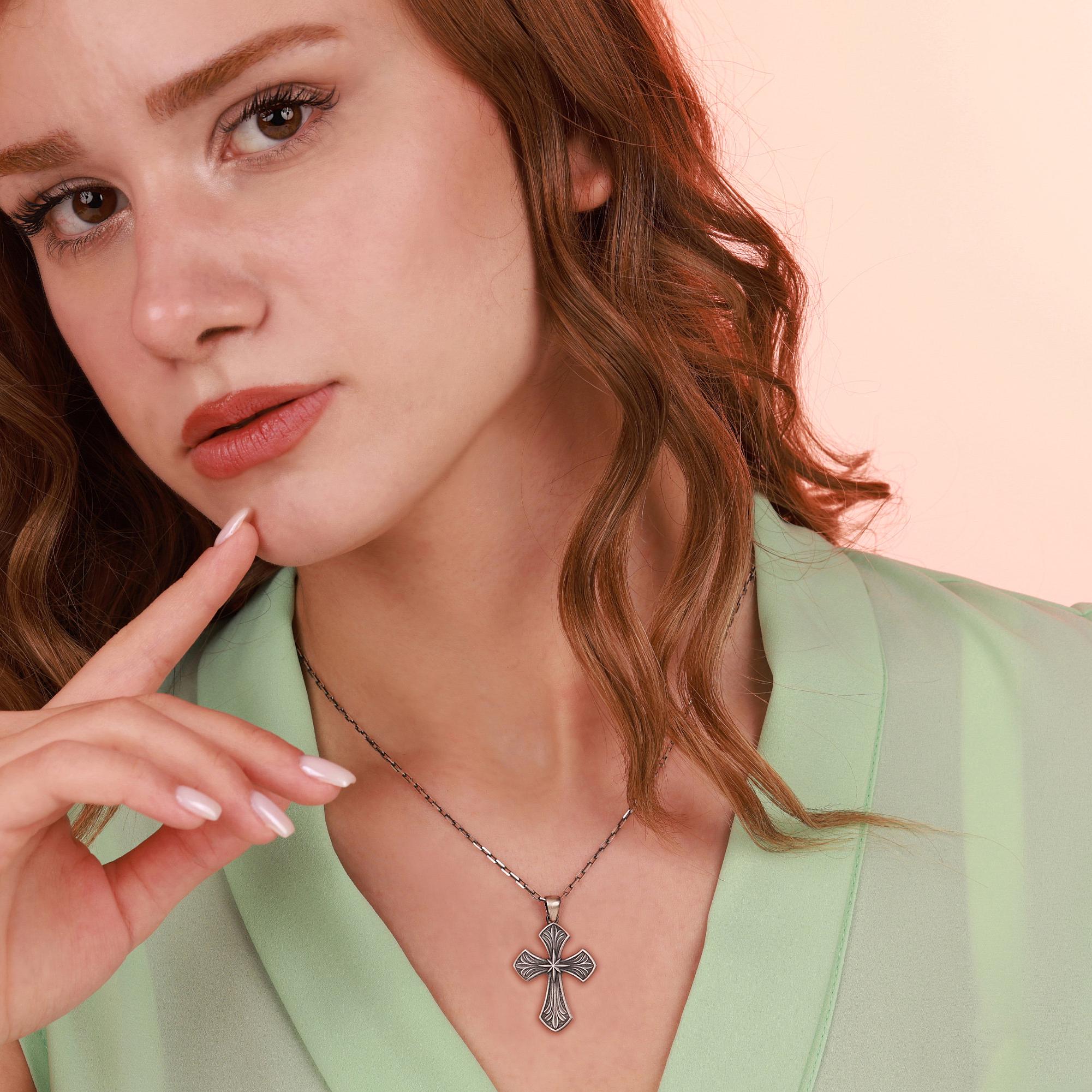 Latin cross necklace for religious gift in oxidized - EternityPieces