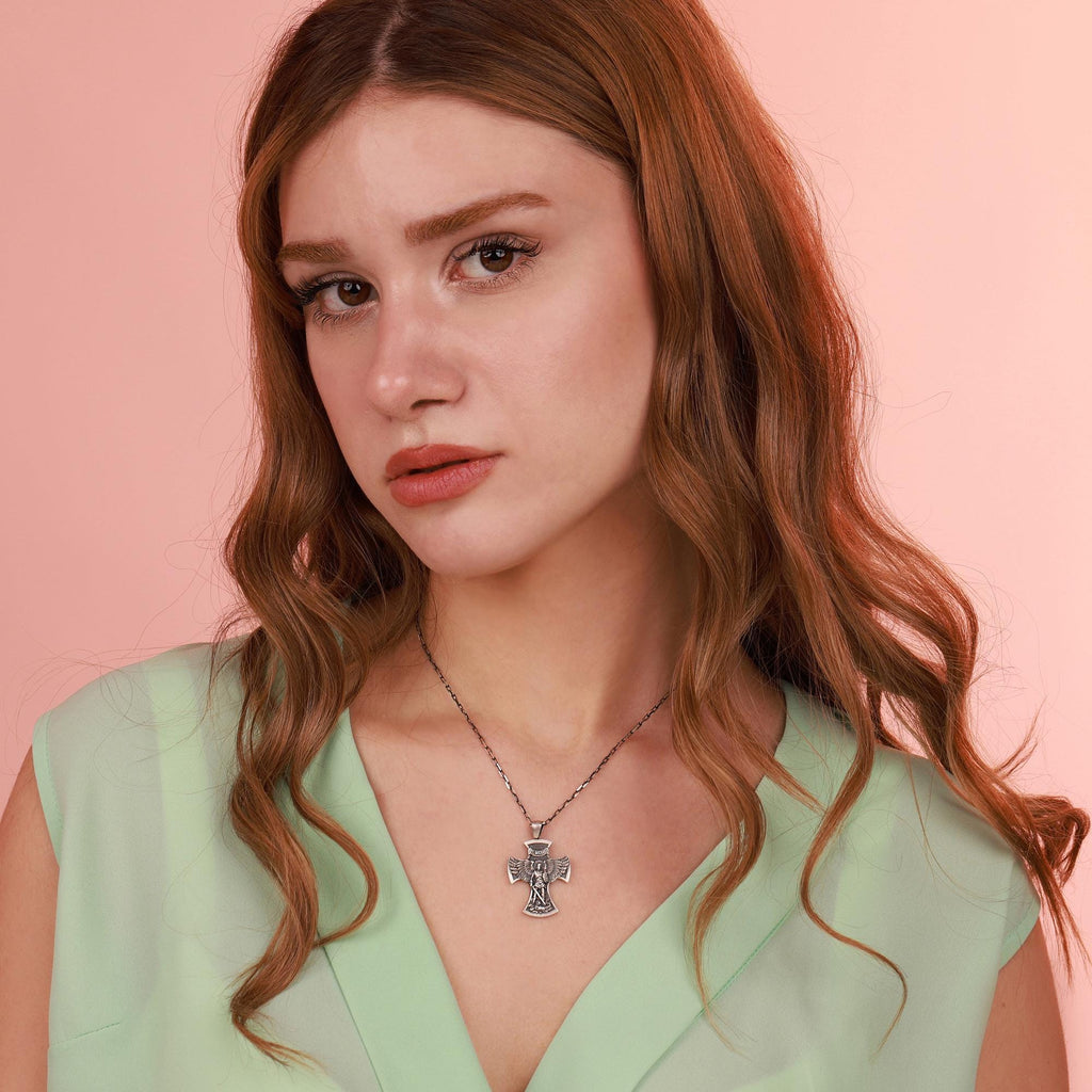 Saint Michael cross necklace in oxidized - EternityPieces