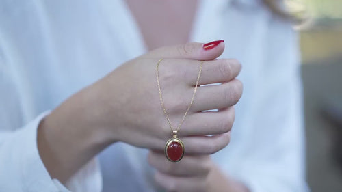 14K Gold Carnelian Pendant Necklace, Sterling Silver, Protection Amulet