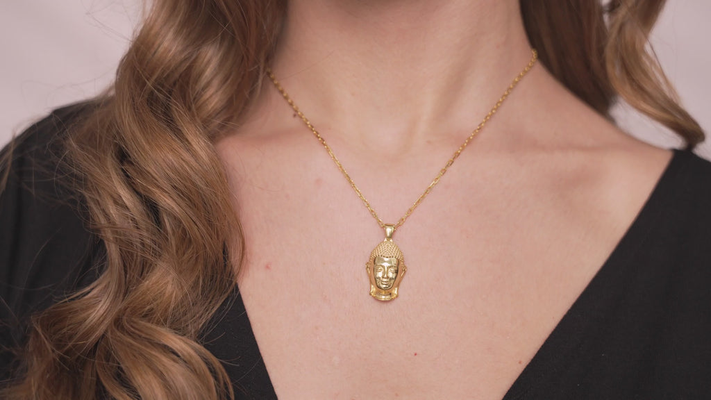 Buddha Head Pendant Necklace in Silver or Gold