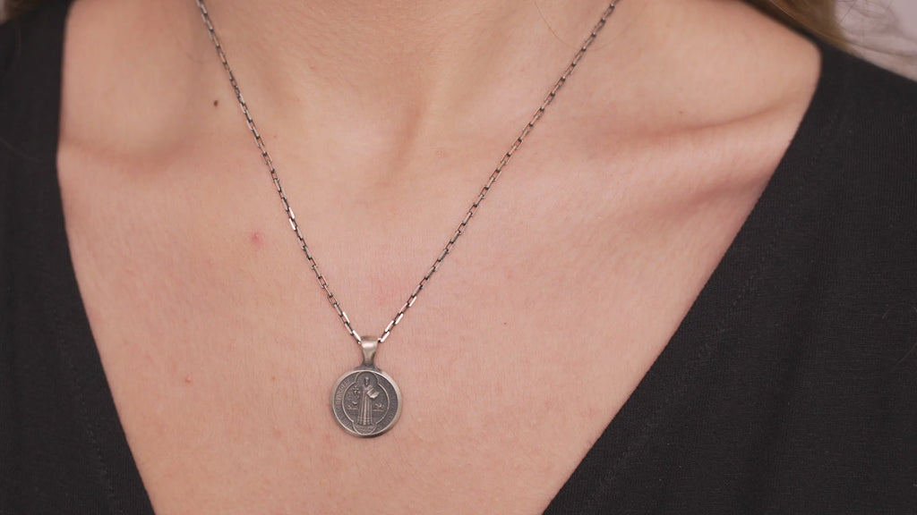 St Benedict Cross Coin Necklace in Silver or Gold