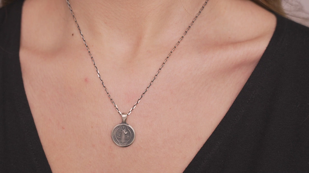 St Benedict Cross Coin Necklace in Silver or Gold