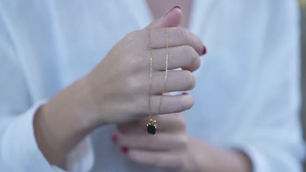 Radiant Cut Black Onyx Necklace, Sterling Silver, Gold Vermeil
