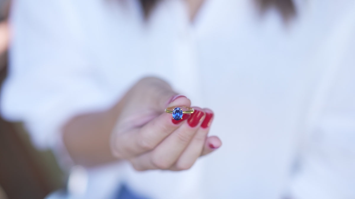 Oval Cut Sapphire September Birthstone Ring in 14K Gold