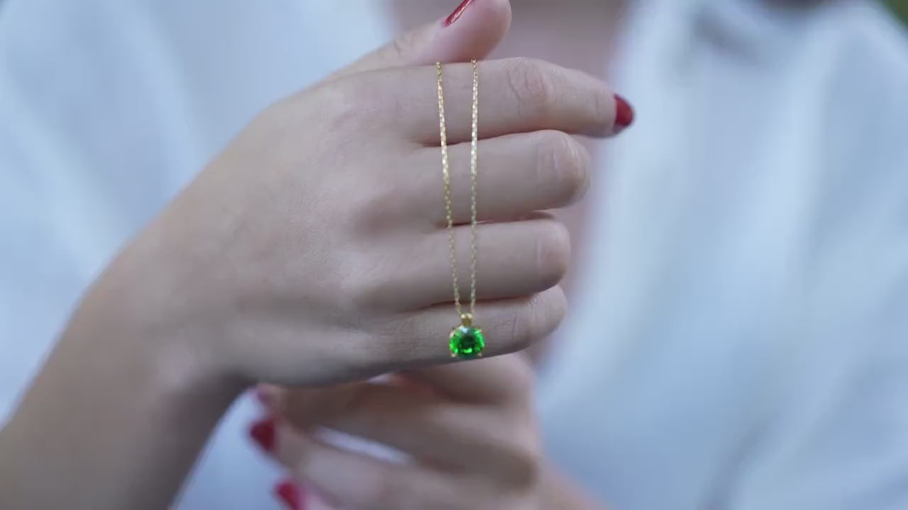 14K Rose Gold Emerald Necklace: May Birthstone Pendant