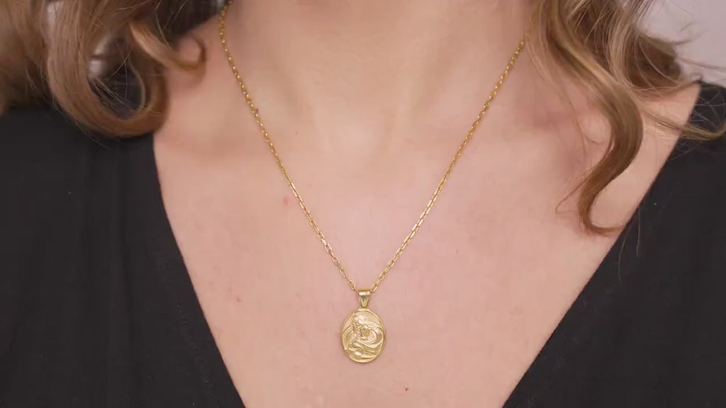 Sterling Silver Virgin Mary Necklace, Gold Vermeil Religious Pendant, New Mom Gift