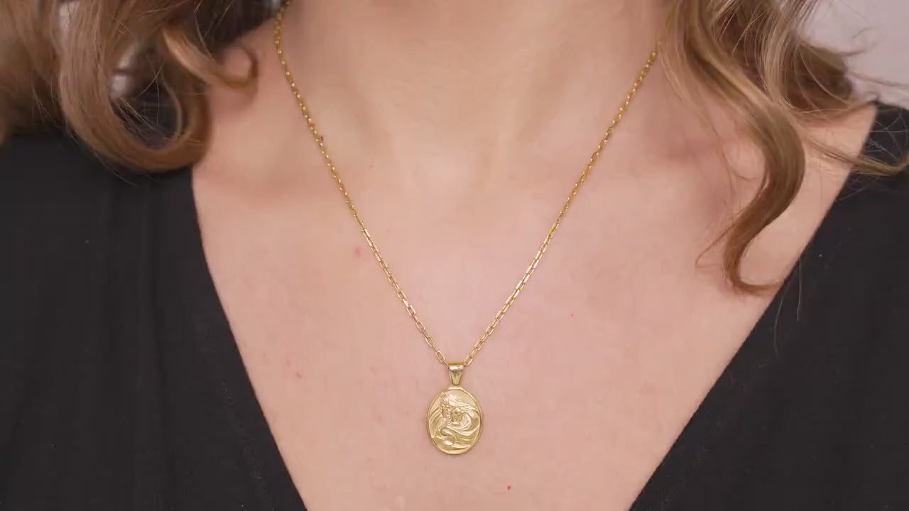Sterling Silver Virgin Mary Necklace, Gold Vermeil Religious Pendant, New Mom Gift