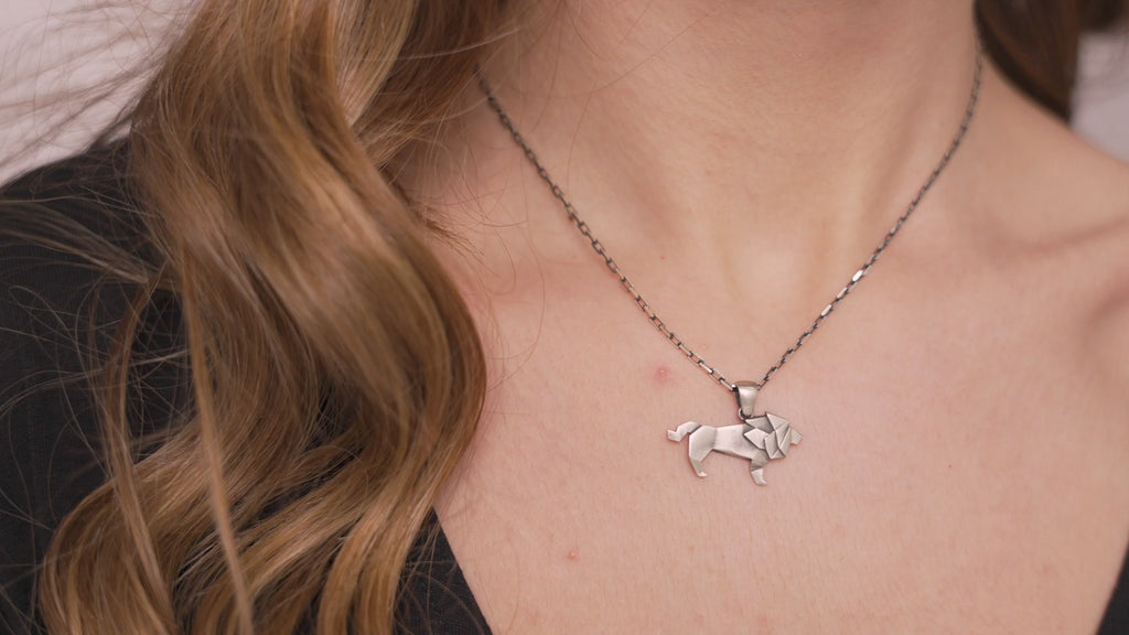 Origami Lion Pendant Necklace in Silver or Gold