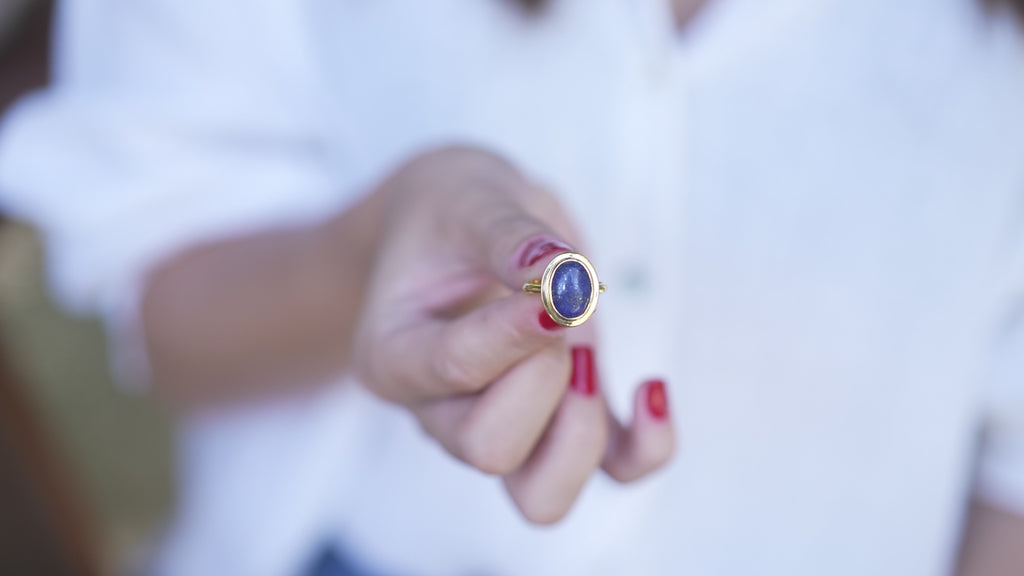 Lapis Lazuli Bezel Ring in Sterling Silver or Gold