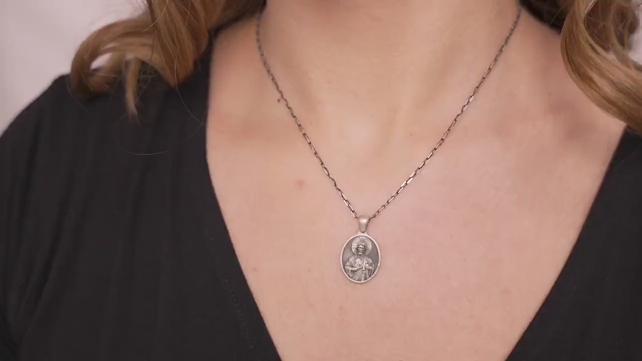 St Jude Pendant Necklace, Gold Vermeil, Sterling Silver Religious Jewelry