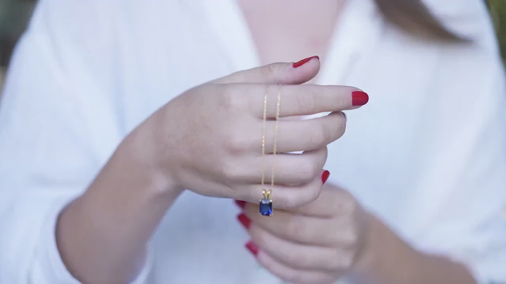 Radiant Cut Sapphire Necklace, Gold Vermeil Solitaire, September Birthstone