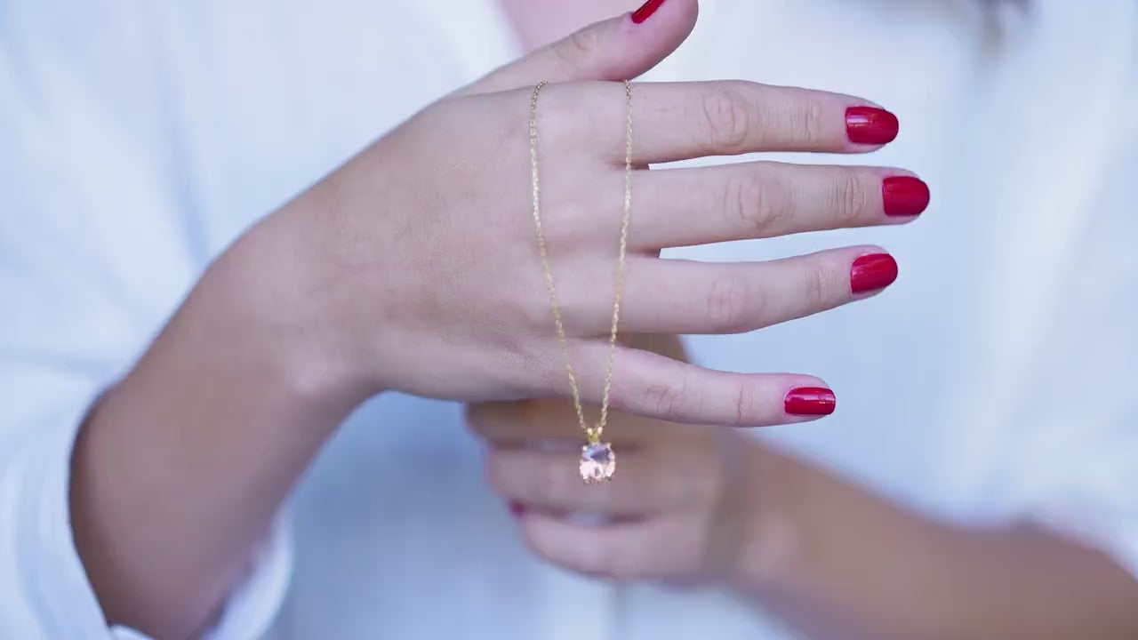 Oval Morganite 14K Gold Necklace, Dainty Gemstone Pendant