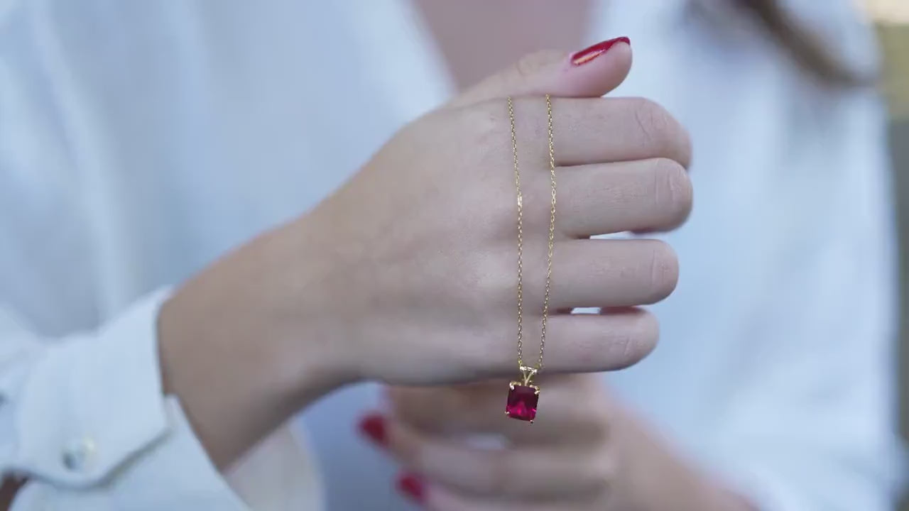 Radiant Cut Ruby Necklace, Gold Vermeil, July Birthstone