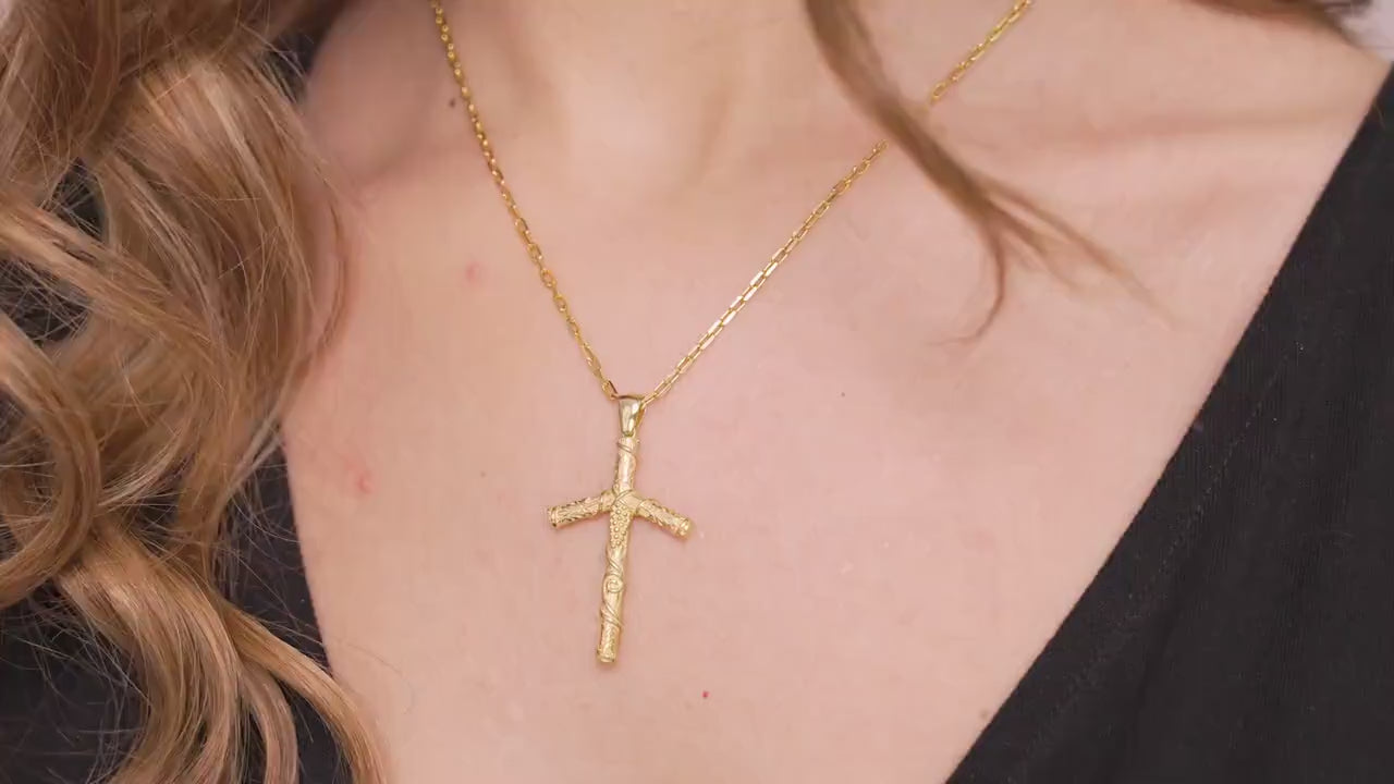 Grapevine Cross Necklace, Gold Vermeil Georgian Christian Jewelry, Orthodox Gift