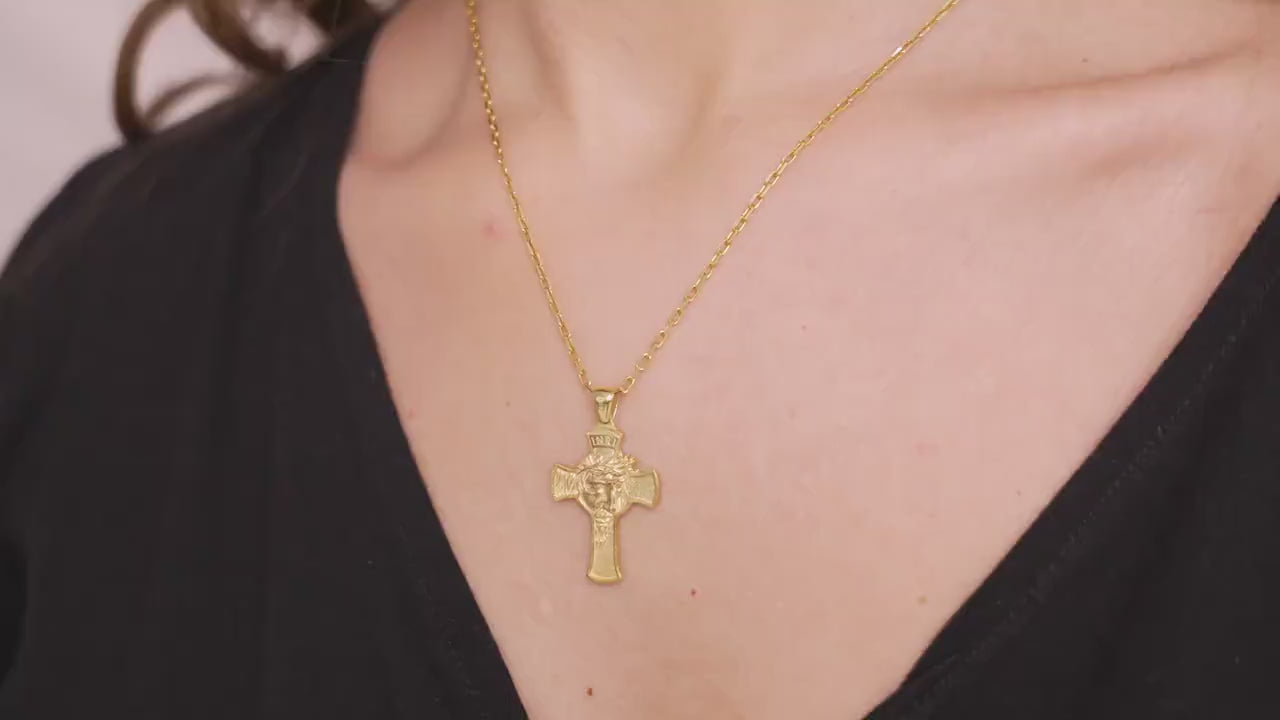 Crown of Thorns Jesus Cross Necklace, Gold Vermeil Religious Jewelry, Christian Gift