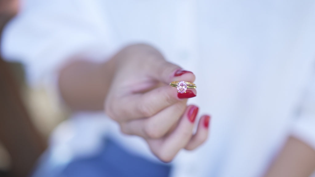 Pink Tourmaline Oval Birthstone Ring in Sterling Silver