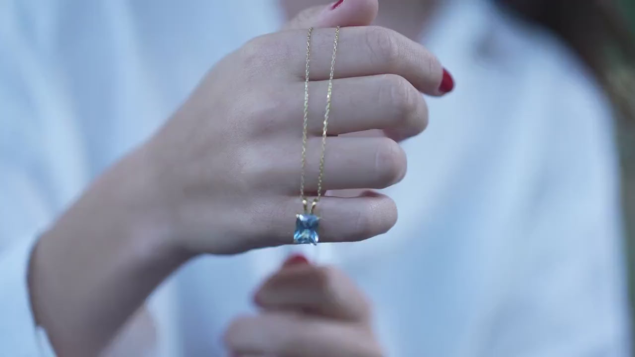 Radiant Aquamarine Necklace, Sterling Silver, March Birthstone