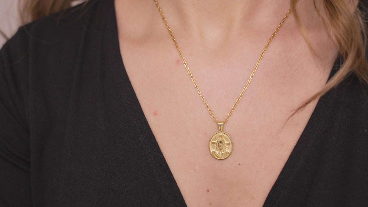 Jesus Christ Religious Medal Necklace in Sterling Silver